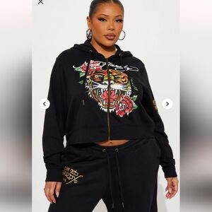 Ed Hardy Retro Tiger Zip Front Hoodie Size 1X (NWOT)